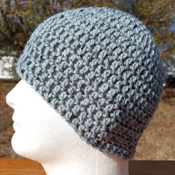Men's Head Hugger Beanie Hat Handmade Tin Roof Gray Crochet Hiking Outdoors L - Picture 2 of 9